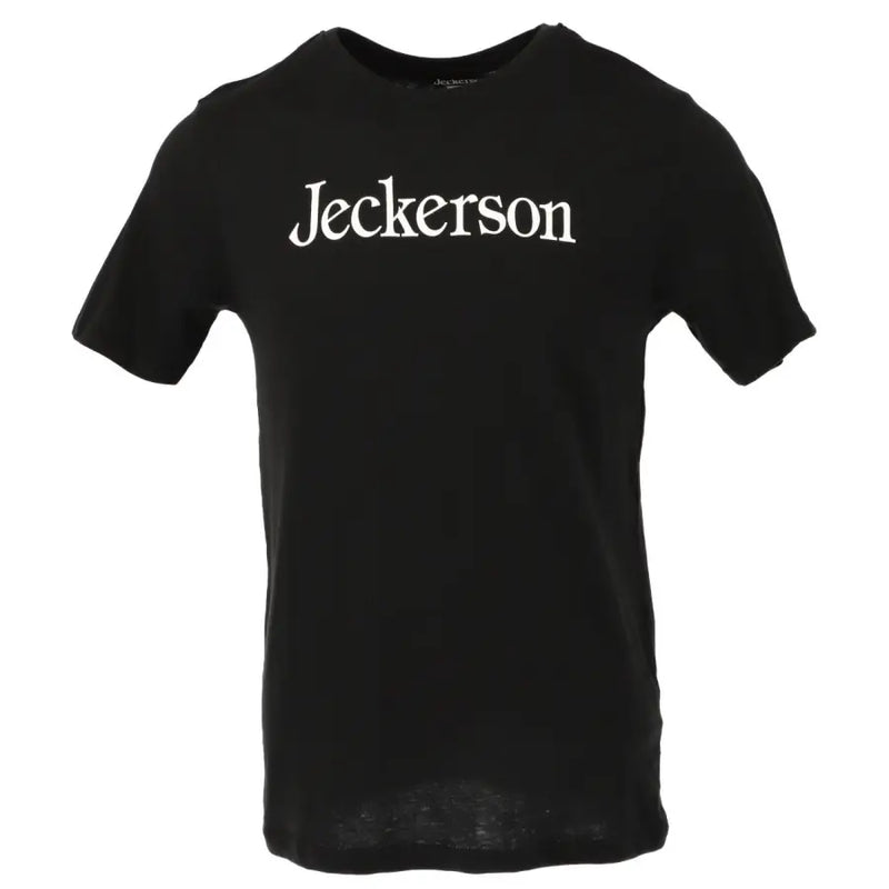 Jeckerson Schwarzes, schmal geschnittenes Kurzarm-Baumwollhemd für Herren t-shirt mit Weiß jeckerson Schriftzug über die Brust