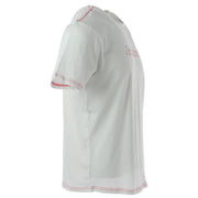 Jeckerson mens white slim fit t-shirt with red stitching along neckline sleeve hems and bottom hem