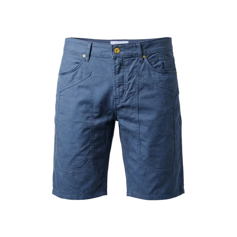 Jeckerson Jayden Herren-Shorts in schmaler Passform, marineblau, mit goldfarbenen Knöpfen und Markenlogo, Vorderansicht
