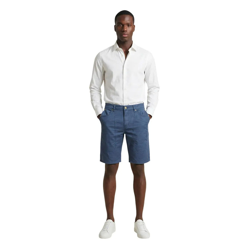 Jeckerson Jayden Slim-Fit-Shorts für Herren aus marineblauem Chino mit Knopfverschluss, Vorderansicht