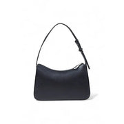 Karl Lagerfeld black faux leather handbag with textured surface silver-toned zipper and zip pockets for organized storage