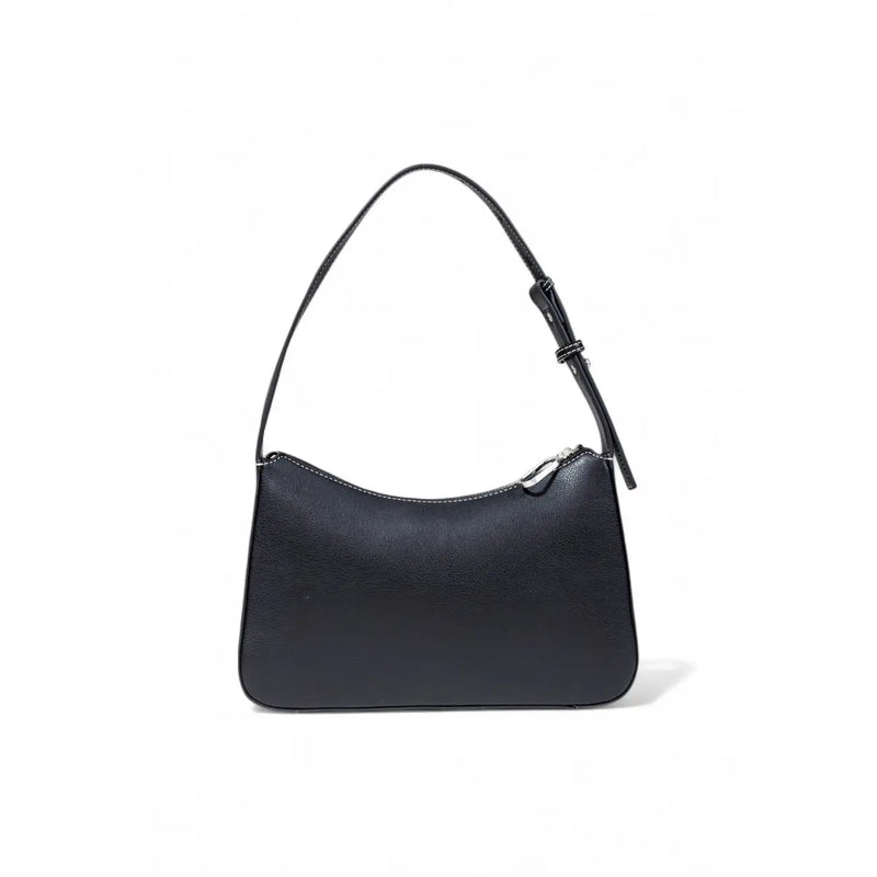 Karl Lagerfeld black faux leather handbag with textured surface silver-toned zipper and zip pockets for organized storage