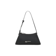 Karl Lagerfeld black polyurethane shoulder bag with sleek minimalist design and silver-tone hardware with inside pockets