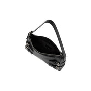 Karl Lagerfeld black leather crossbody bag with silver hardware and dual zippers featuring interior pockets