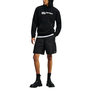 Black karl lagerfeld jeans men’s long sleeve hoodie with white chest logo and front pocket for casual wear