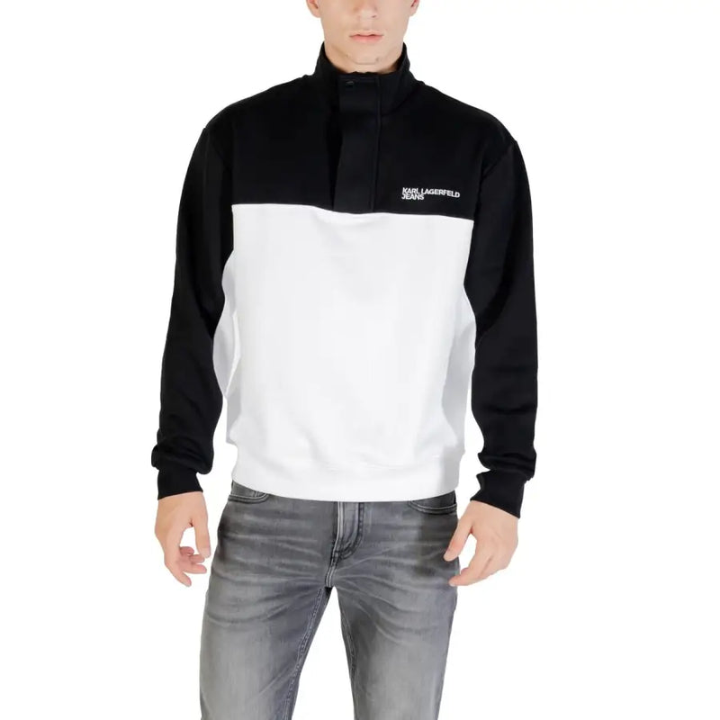 Men’s black and white color block long-sleeved sweatshirt with stand-up collar from Karl Lagerfeld Jeans