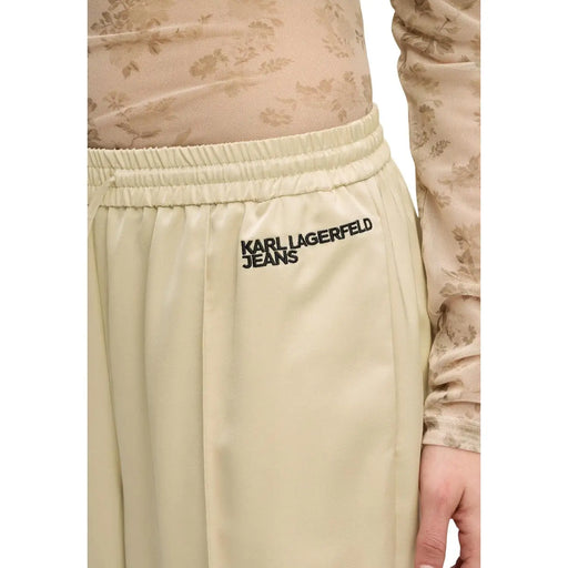 Beige karl lagerfeld Weit geschnittene Satinhose mit schwarzem, gesticktem Logo am Bund für Damen