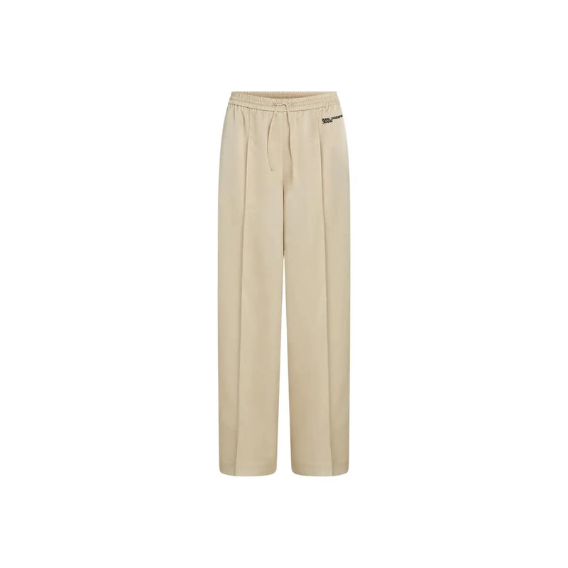 Karl lagerfeld Damen-Jeans, beigefarbene Satinhose mit weitem Bein, Kordelzugbund und dezentem seitlichem Logo