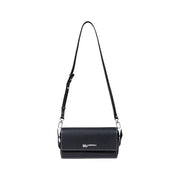 Karl Lagerfeld Jeans women black leather crossbody handbag with silver hardware and minimalist design with pockets