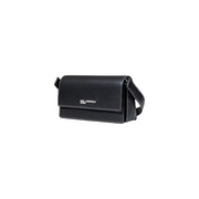 Black Karl Lagerfeld jeans women handbag with textured leather white stitching and multiple pockets crossbody bag