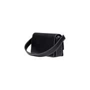 Karl Lagerfeld Jeans women black leather crossbody handbag with white stitching and multiple pockets