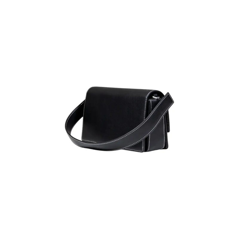 Karl Lagerfeld Jeans women black leather crossbody handbag with white stitching and multiple pockets