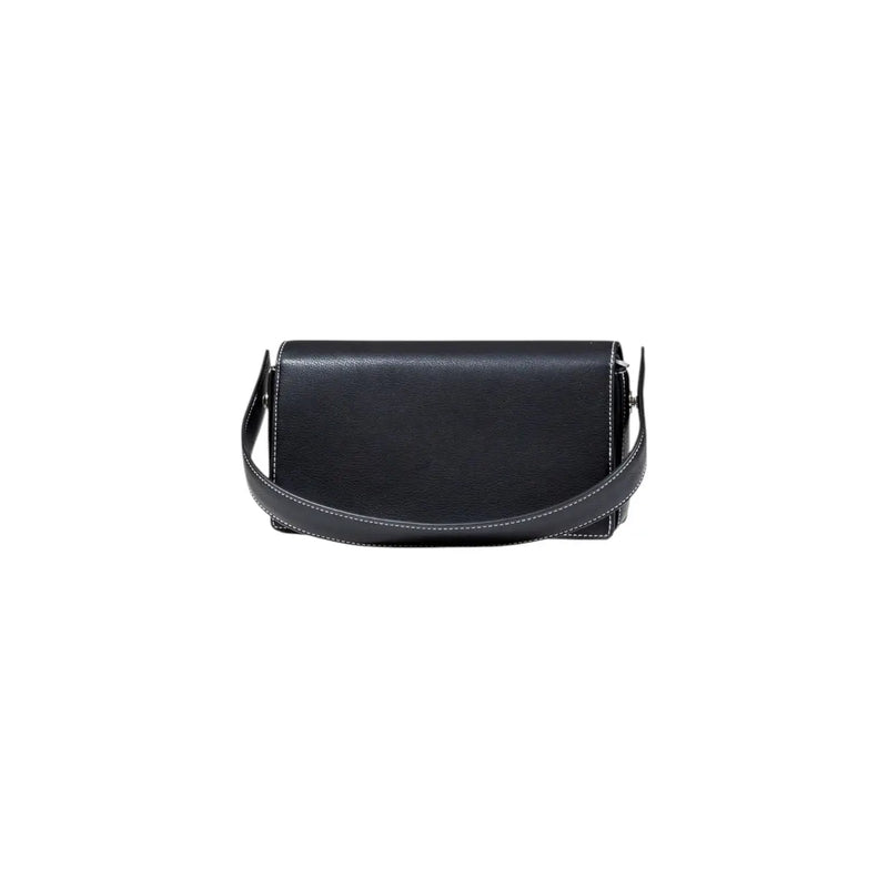 Karl Lagerfeld Jeans women black leather crossbody handbag with sleek minimalist design and white stitching edges