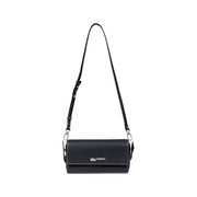 Karl Lagerfeld Jeans women black leather crossbody handbag with silver hardware and minimalist design with pockets