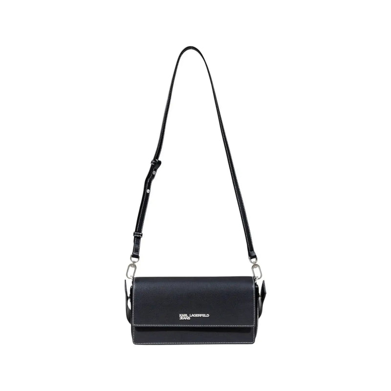 Karl Lagerfeld Jeans women black leather crossbody handbag with silver hardware and minimalist design with pockets
