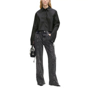 Karl Lagerfeld Jeans women black organic cotton long shirt with classic collar and button-up front