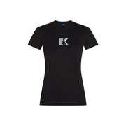 Karl Lagerfeld Jeans women black slim cotton t shirt with short sleeves and white ik logo on the chest