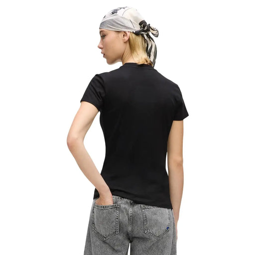 Karl Lagerfeld Schwarzes, schmal geschnittenes Baumwoll-T-Shirt für Damen mit kurzen Ärmeln und Jeansstoff