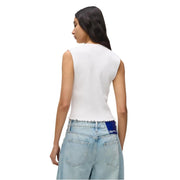 Weißes ärmelloses Stricktop top mit geschwungenem Saum und V-Ausschnittknöpfen von Karl Lagerfeld Damenjeans
