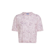 Karl Lagerfeld jeans women pink floral mesh short-sleeved crop top with delicate lavender pattern and round neck