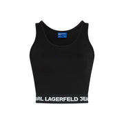 Schwarz karl lagerfeld Ärmelloses Jeans-Crop-Top top aus Viskose mit weißem Logoband am Saum für Damen