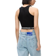 Schwarzes, ärmelloses Viskose-Crop-Top top mit Weiß karl lagerfeld Jeans-Logo am Bund für Damen