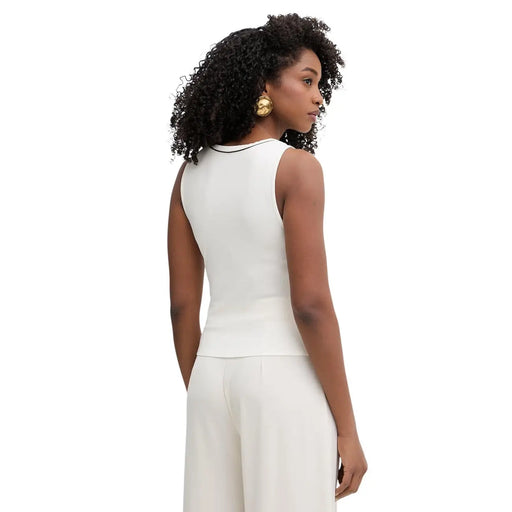 Weißes ärmelloses Tanktop mit V-Ausschnitt top mit schwarzem Rand von Karl Lagerfeld Jeans aus beiger Viskose für Damen