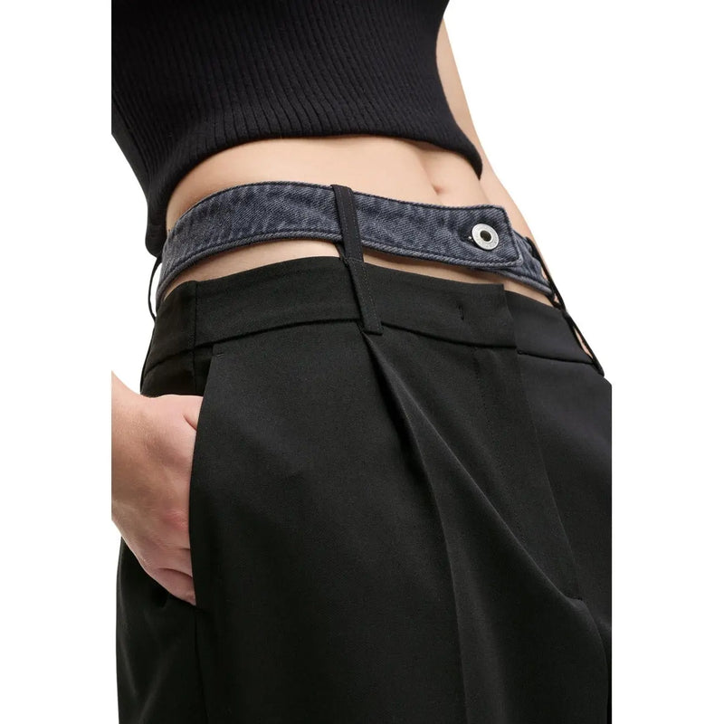 Dunkelblauer Jeansgürtel mit silberfarbener Metallschnalle karl lagerfeld Damen-Jeans, schwarz, mit Reißverschluss und Knopf, b1w10085