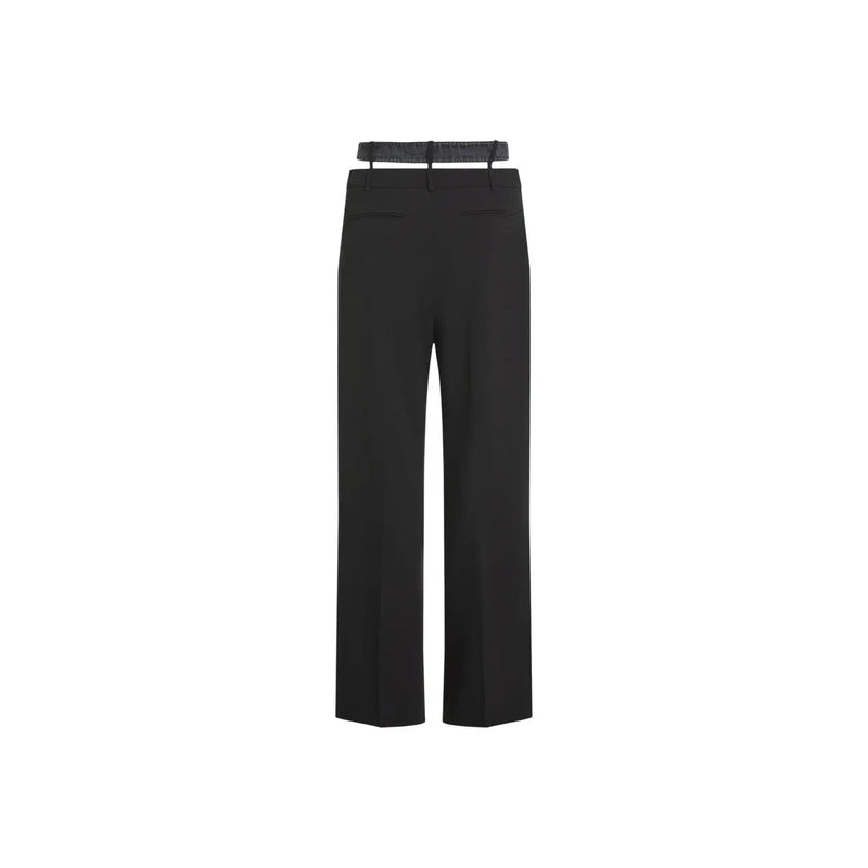 Karl Lagerfeld Schwarze Damen-Jeans mit weitem Bein, taillierter Passform und passendem Gürtel mit dezenten Fransen.