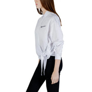 Karl Lagerfeld women white lyocell long shirt with knotted waist and subtle black logo on chest