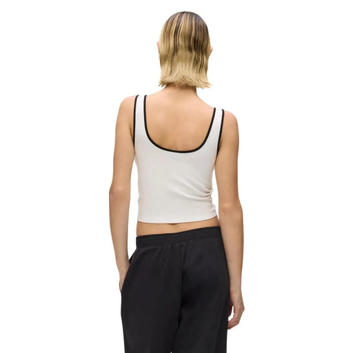 Weißes, gerafftes Bralette top von Karl Lagerfeld Jeans mit schwarzem Besatz, dünnen Trägern und V-Ausschnitt für Damen