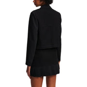 Woman wearing a black cropped blazer and mini skirt from Karl Lagerfeld Jeans for fall winter