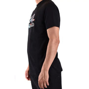 Schwarzes kurzärmeliges Baumwollhemd t-shirt von karl lagerfeld mit einem farbenfrohen Grafikprint auf der Brust für Herren