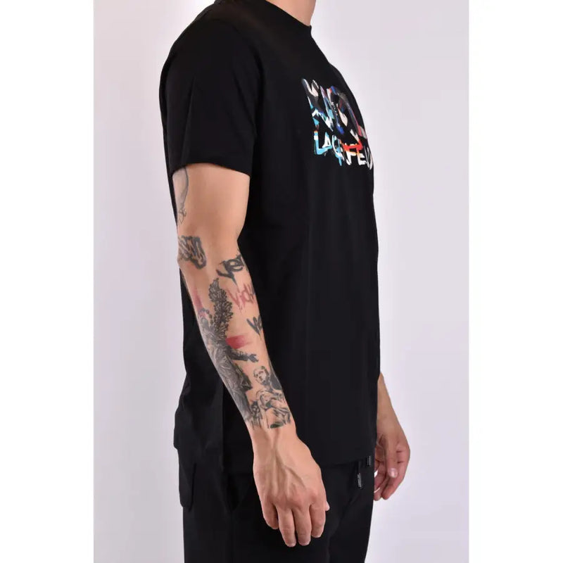 Schwarzes Kurzarmhemd Karl Lagerfeld Männer t-shirt mit farbenfrohem, graffitiartigem Larfeu-Grafikdruck auf der Brust