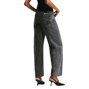 Karl Lagerfeld women black cotton jeans in dark gray wide-leg denim with faded wash and visible stitching