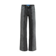 Karl lagerfeld women black cotton jeans in dark gray wide-leg denim with faded distressed texture and contrasting stitching