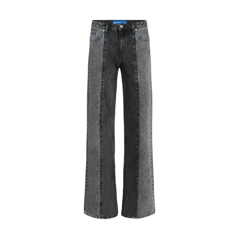 Karl lagerfeld women black cotton jeans in dark gray wide-leg denim with faded distressed texture and contrasting stitching