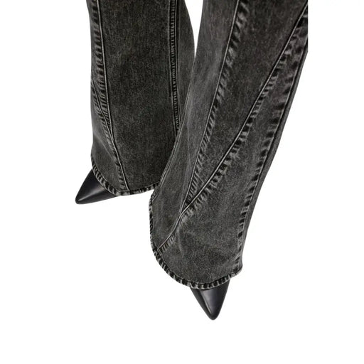 Karl Lagerfeld schwarze Denim-Stiefeletten mit spitzer Zehenpartie und sichtbaren Nähten