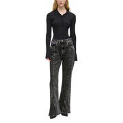 Karl Lagerfeld black ribbed knit long-sleeve polo shirt