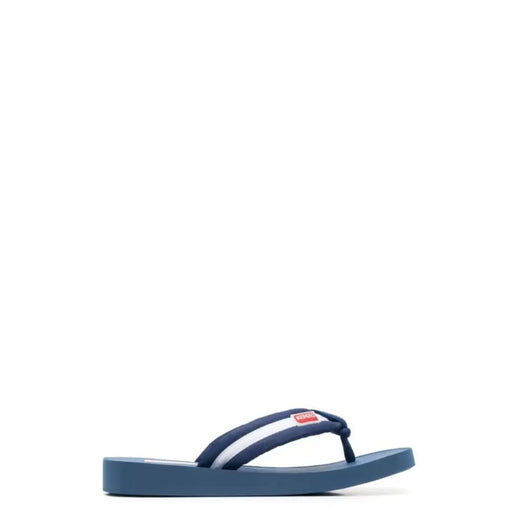 Navy blue kenzo men flip flop with white stripe and red logo on rubber strap for casual wear