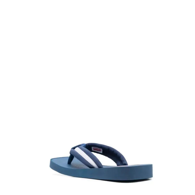 Blaue Kenzo Herren-Flip-Flops mit weiß-blau gestreiften Zehenstegriemen aus Gummi, ideal für die Freizeit.