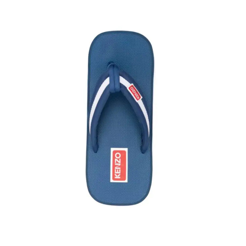 Kenzo Herren-Flip-Flops, blau gestreifte Gummisandalen mit blauem Flip-Flop, weißen Streifen und rotem Logo