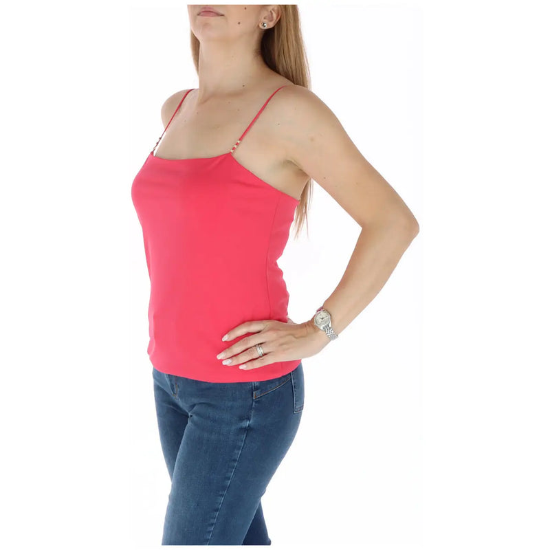 Kocca Damen fuchsiafarbene Riemchen top aus Polyester-Elastan in Korallenfarbe mit zarten, perlenbesetzten Schulterträgern