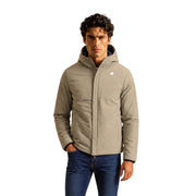 Beige Steppjacke mit Kapuze und dezentem weißen Logo auf der Brust im Stil eines blauen Polyester-Blazers mit Kapuze und Reißverschluss von Kway für Herren.