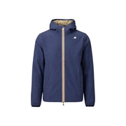 Marineblauer Kapuzenblazer aus Polyester mit Reißverschluss, beigem Reißverschluss und Futter sowie minimalistischem Brustlogo von Kway Men