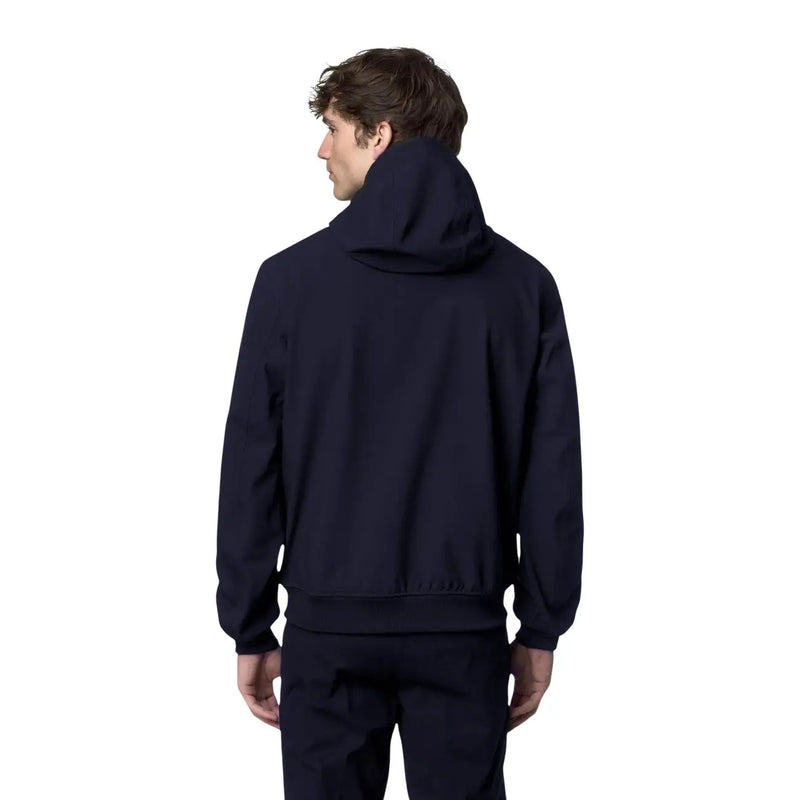 Marineblauer Kway Herren-Winterblazer mit Kapuze aus Polyamid mit glatter Stoffstruktur und gerippten Bündchen und Saum.