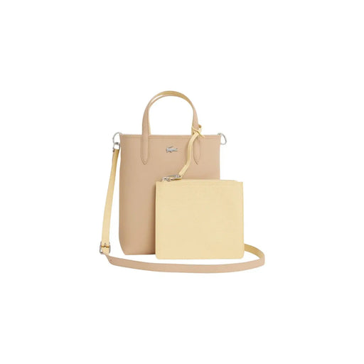 Lacoste beige leather tote bag with strap, clutch and crocodile logo