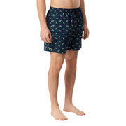 Blaue Lacoste Herren-Badehose aus Polyester mit leuchtend grünem Krokodil-Logo und gesticktem Markenzeichen am linken Bein