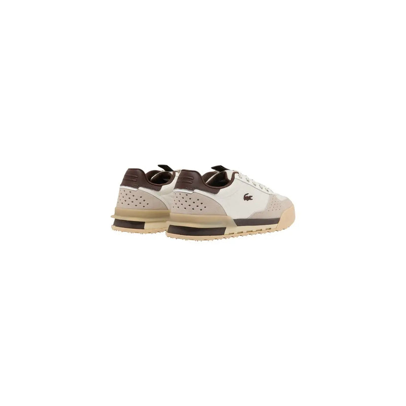 Lacoste Herren-Sneaker „Slam Break“ aus braunem Leder mit weißem, perforiertem Leder-Obermaterial und Gummisohle mit Krokodil-Logo