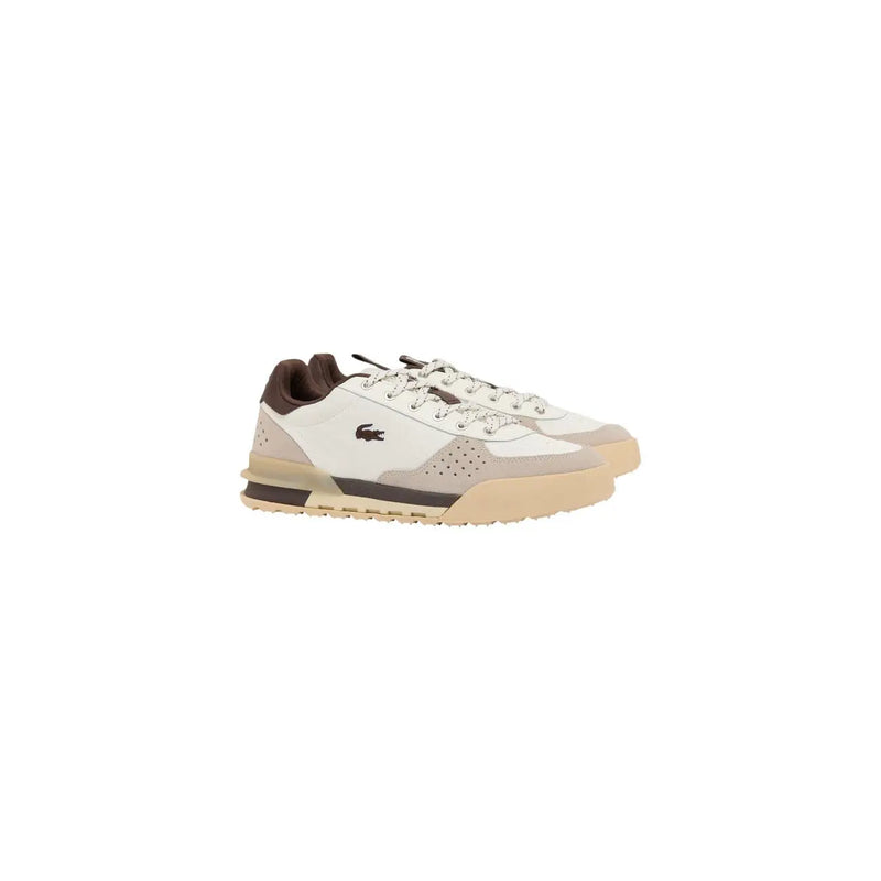 Lacoste Herren-Sneaker aus braunem Leder, Modell Slam Break, mit weiß-beigem perforiertem Seiteneinsatz und braunen Akzenten
